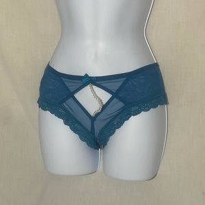 Victoria’s Secret Very Sexy Shear Teal With Pearl Embellishments Cheeky Panties